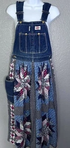 Dickies 2000 Overall Repurposed To Patchwork Skirt Sz30 Farmer Pockets Prairie - Picture 1 of 13