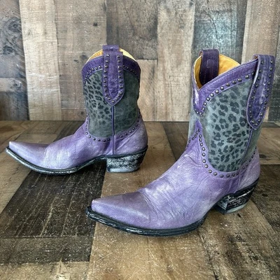 Botas vaqueras Old Gringo púrpura leopardito punta para mujer 5 B Foto 1 de 4