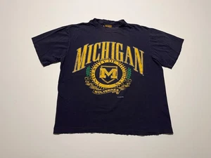 Vintage University Of Michigan Wolverines T Shirt Medium Distressed Blue College - Picture 1 of 8