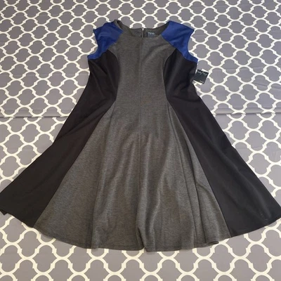 Vestido Gabby Skye Fit & Flare para mujer talla 14W azul y negro/gris sin mangas nuevo con etiquetas Foto 1 de 4