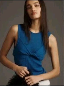 Anthropologie Pilcro Ribbed Sleeveless Top Cami Tank XS Twisted Front Vtg Retro - Picture 1 of 8