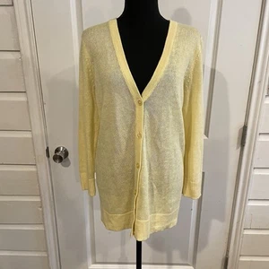 Talbots Women's L Cardigan Sweater 100% Linen Button Front Yellow Preppy Classic - Picture 1 of 8
