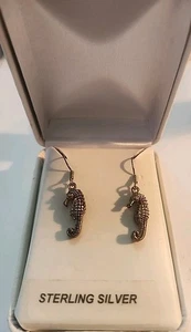 STERLING SILVER SEA HORSE EARRINGS  - Picture 1 of 1