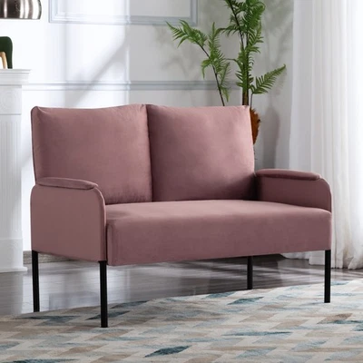 Loveseat Small Space Couch Metal Legs Removable Washable Cover 2-Seater Pink - Image 1 of 4
