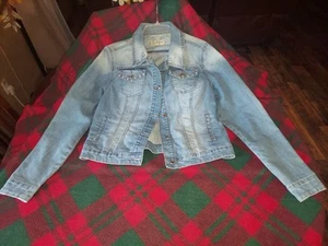 Earl Jean Denim Jacket Womens M Blue Rhinestone Bling Button Western Cowgirl - Picture 1 of 11