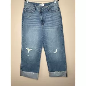 Pantalones de mezclilla cruzados de cintura alta Logan ocultos nuevos con etiquetas talla 31 dobladillo con puños 100 % algodón - Imagen 1 de 10