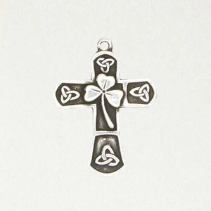 Shamrock Cross Pewter Irish Christian Silver Celtic Good Luck Pendant Jewelry - Picture 1 of 2