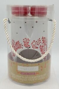 New Yankee Candle Luminary Tea Light Holder Sparkling Cinnamon White Red Ceramic