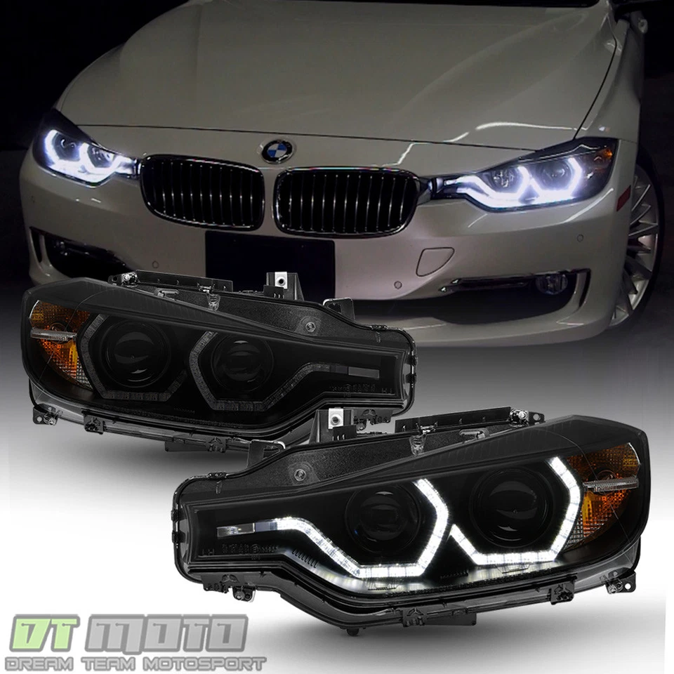 Black Smoke 2012-2015 BMW F30 328i 335i Sedan LED 3D DRL 2 Projector Headlights - Image 1 of 4