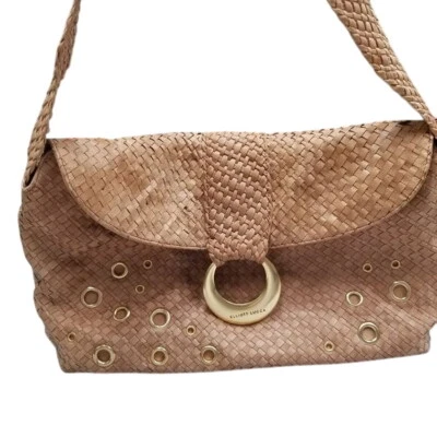 Elliott Lucca Hobo woven Leather Bag Wide shoulder strap gold accents clean - Image 1 of 4