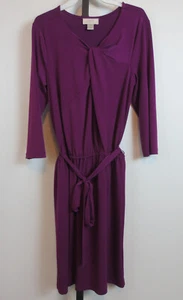 Loft Outlet Twist Front Dress Womens Sz XS Purple 3/4 Sleeve Tie Belt Polyester - Picture 1 of 8