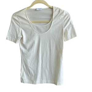 Akris Punto Cream Stretch Cotton Scoop Neck T shirt With Mesh Inset Size 6 - Picture 1 of 7