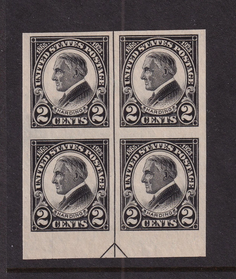 1923 HARDING 2c black imperf Sc 611 MNH with original gum arrow block (F8 - Image 1 of 1