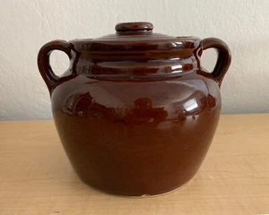 Vintage Hull Glaze Stoneware Bean Pot with Lid Made in USA - Picture 1 of 5
