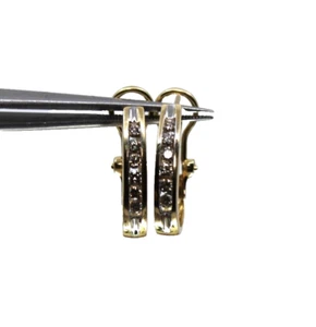 14k  3/4 Ct. Tw. Diamond Channel Set Hoops Omega Backing Yellow Gold 5.2 Gr - Picture 1 of 9