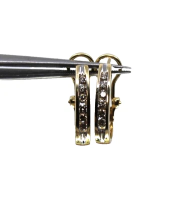 14k  3/4 Ct. Tw. Diamond Channel Set Hoops Omega Backing Yellow Gold 5.2 Gr - Image 1 of 4