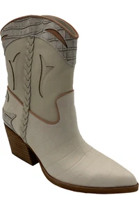 Dolce Vita Leather Cowboy Boots Loral Ivory - Picture 1 of 3