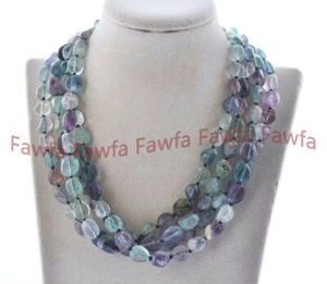 Collar de 4 filas de cuentas de piedras preciosas irregulares de fluorita multicolor de 8-10 mm  - Imagen 1 de 3