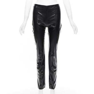 VALENTINO black vinyl pleat front back slit pockets pants S - Picture 1 of 9