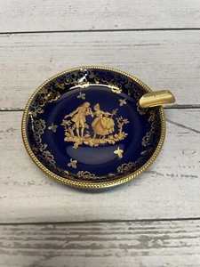 Cenicero de porcelana vintage Limoge azul colbalto victoriano diseño pareja. - Imagen 1 de 3
