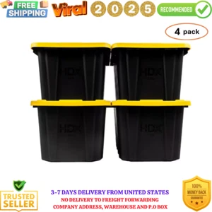 27 Gal. Tough Storage Tote in Black with Yellow Lid 4-Pack - Picture 1 of 14
