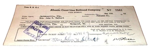 1962 ATLANTIC COAST LINE ACL RAILROAD EMPLOYEE PASS BUREAU PULLMAN FEC MIAMI FL - Picture 1 of 1