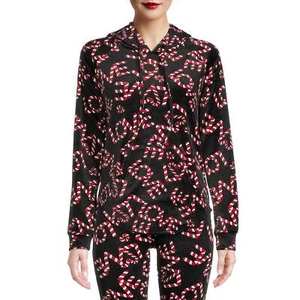 No Boundaries Juniors Christmas Plush Pullover Hoodie Black Candy Cane S (3-5) - Picture 1 of 4