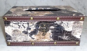 Vintage World Map Wooden Tissue Box Holder Rectangular Decorative Tissue Box Cov - Picture 1 of 11