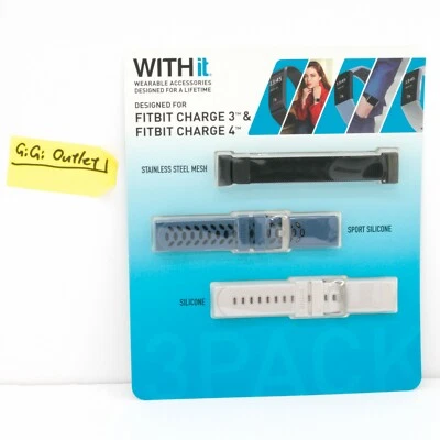 WITHit Replacement Wrist Watch Band FitBit Charge 3 4 Compatible 3-Pack New Item