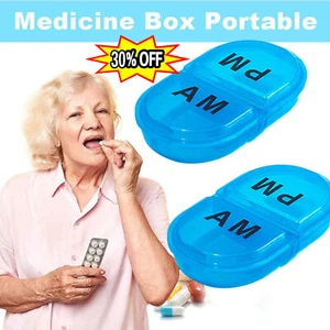 Daily Waterproof Pill Organizer Portable Pill Box Pill Container Daily AM&PM Box - Picture 1 of 8