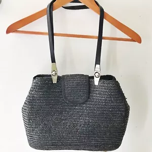 Bolso de hombro de paja 100 % trigo negro estructurado bolsillos interiores - Imagen 1 de 4