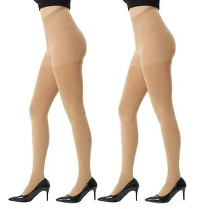 Women's 2 Pairs Super Opaque Tights for Women 120 Denier Control TopSuntanXLarge - Picture 1 of 9
