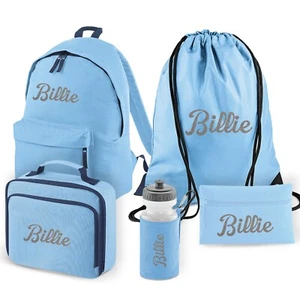 Juego de 5 mochilas escolares personalizadas en azul cielo con nombre ideal para niños - Imagen 1 de 9