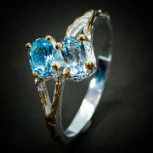 Jewelry Stores Natural Blue Topaz Silver ring 925 Sterling  / RVS273 - Picture 1 of 7