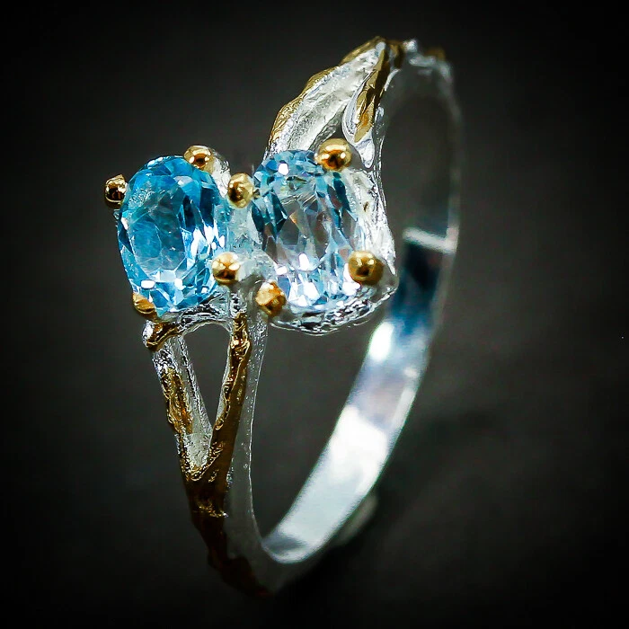 Jewelry Stores Natural Blue Topaz Silver ring 925 Sterling  / RVS273 - Image 1 of 4