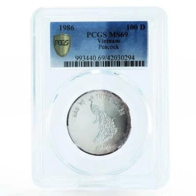 Vietnam 100 dong Protection Animals Peacock Paon MS69 PCGS silver coin 1986 - Image 1 of 2