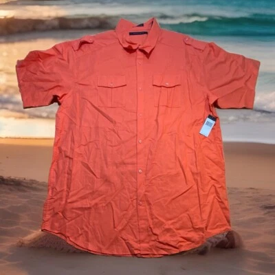 Sean John Button Up Linen Shirt Short Sleeve Size 4XLT Hot Coral NWT - Image 1 of 4