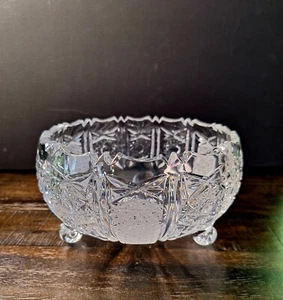 VIntage Cut Crystal 3 Footed Bowl STAR SAWTOOTH Compote Bowl 6 5/8"W X 4"H - Picture 1 of 9