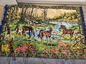 4ft x 6ft Horse Tapestry Velvet Velour Italy Equestrian Large Wall Art.  L4 - Picture 1 of 9