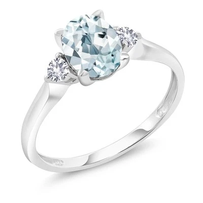 10K White Gold Simulated Emerald and White Created Sapphire 3-Stone Engagement - Image 1 of 4