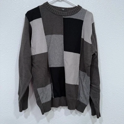 Suéter Haggar Para Hombres Grande L Tejido Retazos Manga Larga Gris Negro Algodón Foto 1 de 4