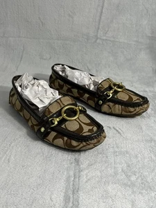 Coach Sophy Signature Brown Tan Jacquard Driving Loafers Size 6B F2070 - Picture 1 of 19