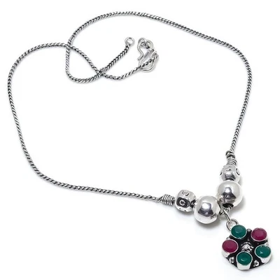Kashmir Ruby,Emerald(Simulated) Gemstone Handmade Gift Necklace 18" Q784 - Image 1 of 2