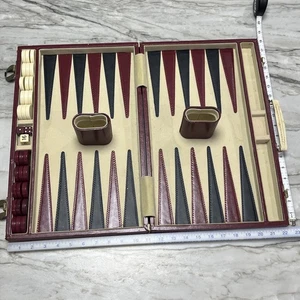 VINTAGE BACKGAMMON Spiel und Koffer kleines braunes Koffer-Set komplett 22”x18” - Bild 1 von 11