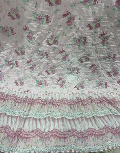 Shabby Chic Pink Comforter Quilt Floral/ Ribbon Ruffled Trimmed Border - Picture 1 of 5