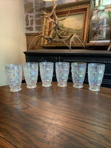 Vintage Set 6 große irisierende Daumenabdruck Pressglas Trinkbecher 5,25" - Bild 1 von 22