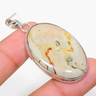 Ciondolo gioiello in argento sterling 925 fatto a mano con pietra diaspro oce... - Immagine 1 di 4