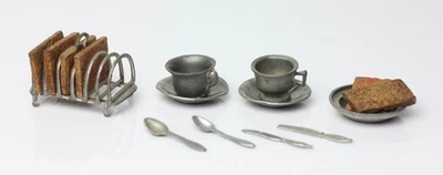 Antigua casa de muñecas alemana Gerlach dos para té y tostadas 1900 miniatura 1:12 Foto 1 de 3