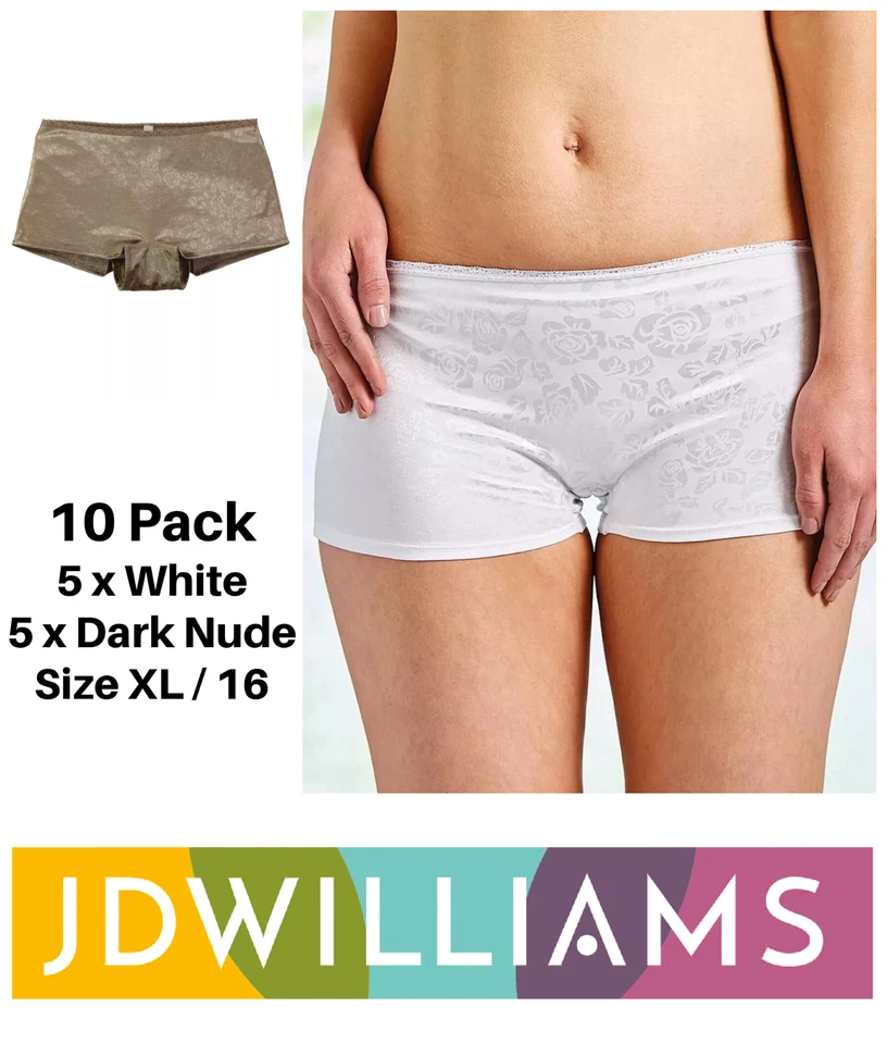 Pantalones Cortos Mujer Big Knickers Profundos Talla 16/XL Paquete de 10 5 x Blanco 5 x Desnudo Foto 1 de 3