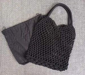 Makramee Boho Tasche mit Innenbeutel Tragetasche geknüpft Netztasche Schwarz - Bild 1 von 3